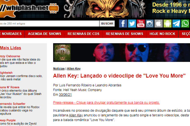ALLEN KEY: LANÇADO O VIDEOCLIPE DE “LOVE YOU MORE”