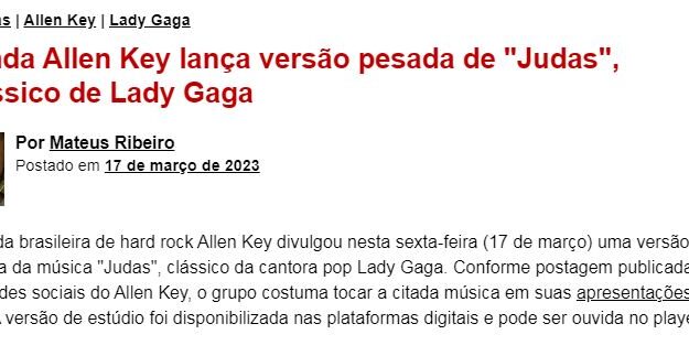Banda Allen Key lança versão pesada de “Judas”, clássico de Lady Gaga